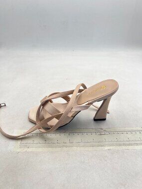 Wansseny Nude Charming Open Toe Chunky High Heel Sandal Crossed Ankle Strap Shoe